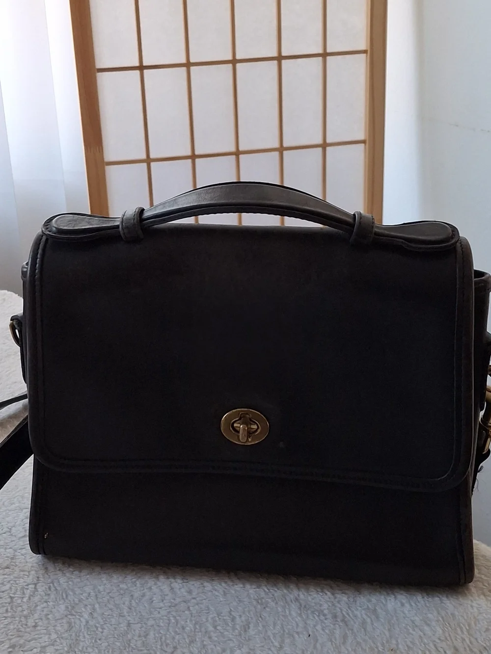 Vintage Coach Court Bag Black Leather Satchel Crossbody Handbag 9870